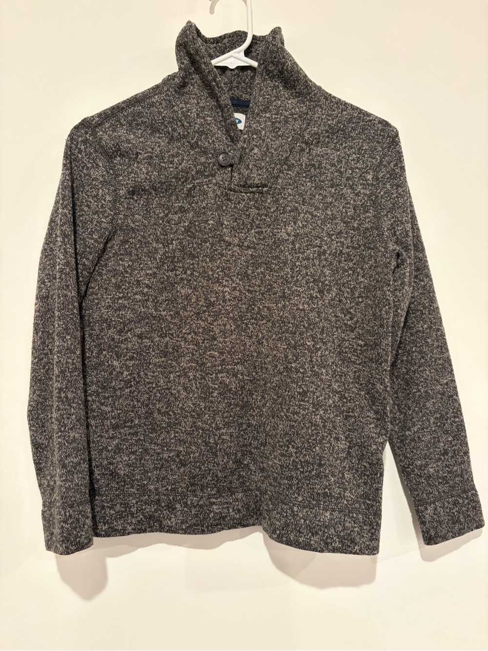 Old Navy Size L Gray Marled Boys Shawl Collar Knit Pullover Sweater 10-12